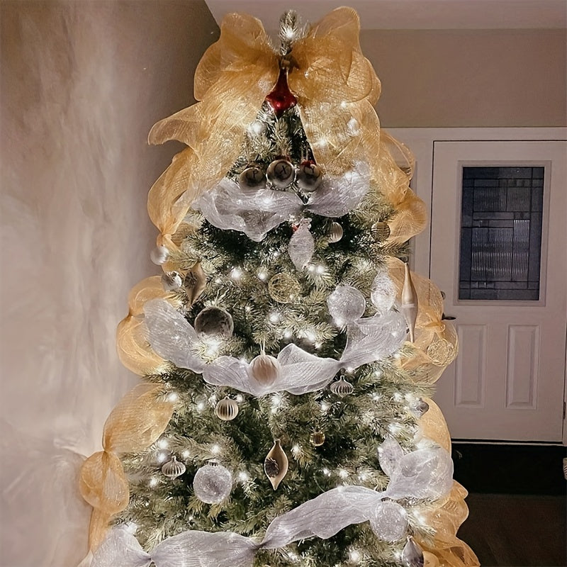 2pcs Christmas Tree Decoration Ribbon Bow Pendant Gauze Ribbon