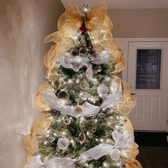 2pcs Christmas Tree Decoration Ribbon Bow Pendant Gauze Ribbon