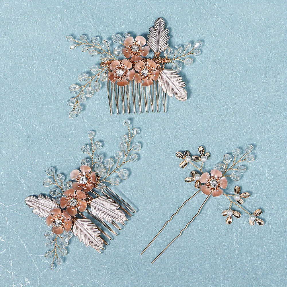 Bridal Crystal Flower Hair Comb Set