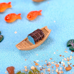 Resin Fishing Boat Fairy Garden Decoration Set