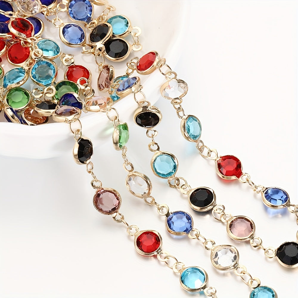 1 Meter Mixed Crystal Zircon Bezel Charms Beads Chain DIY Necklace Bracelet
