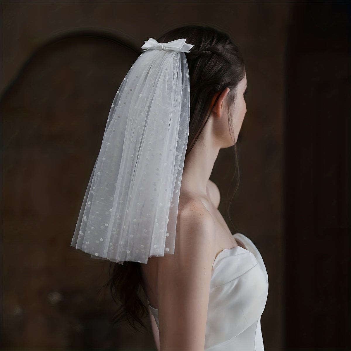 Polka Dot Head Veil With Comb Double Layer Head Veil Satin Bowknot Head Piece