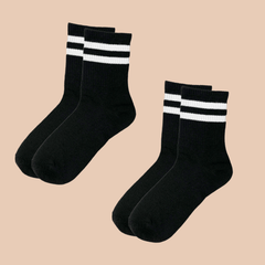 2 Pairs Striped Sports Socks Comfortable & Breathable Mid Tube Women's Stockings