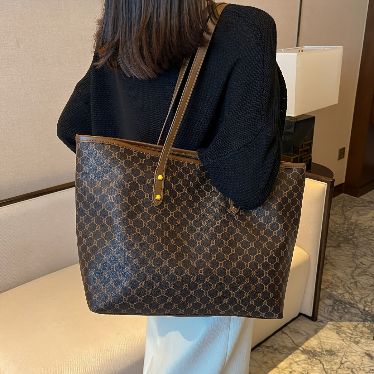 Vintage Pattern Tote Bag Large Capacity Stylish Shoulder Bag
