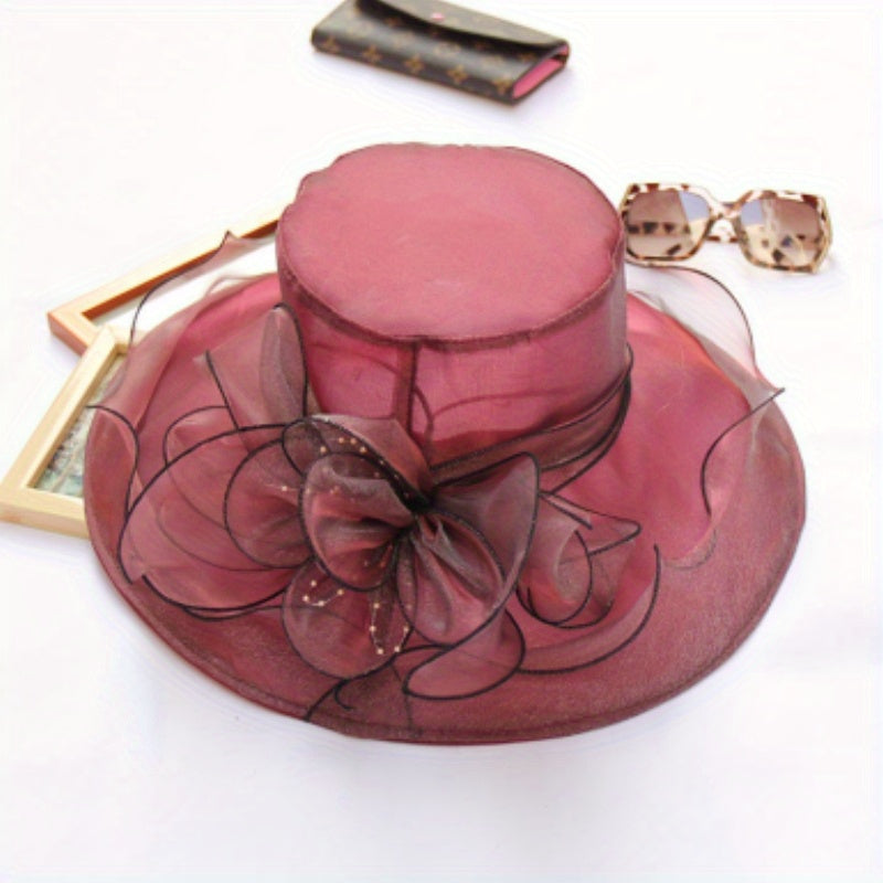 Organza Derby Hat Wide Brim Sun Hat Church Wedding Bridal Bucket Beach Hat