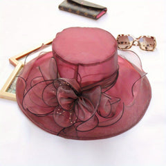 Organza Derby Hat Wide Brim Sun Hat Church Wedding Bridal Bucket Beach Hat