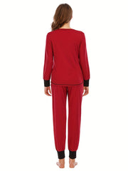 Colorblock Lounge Set Long Sleeve Crew Neck Top & Pants Women's Loungewear