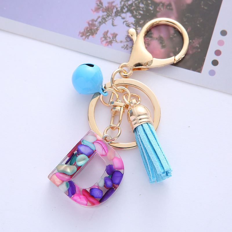 Tassel Bell Keychain Multicolor Resin A Initials Alphabet Bag Charm Women Key
