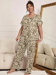 Leopard Print Pajama Set Short Sleeve Tee & Pants Lounge Set