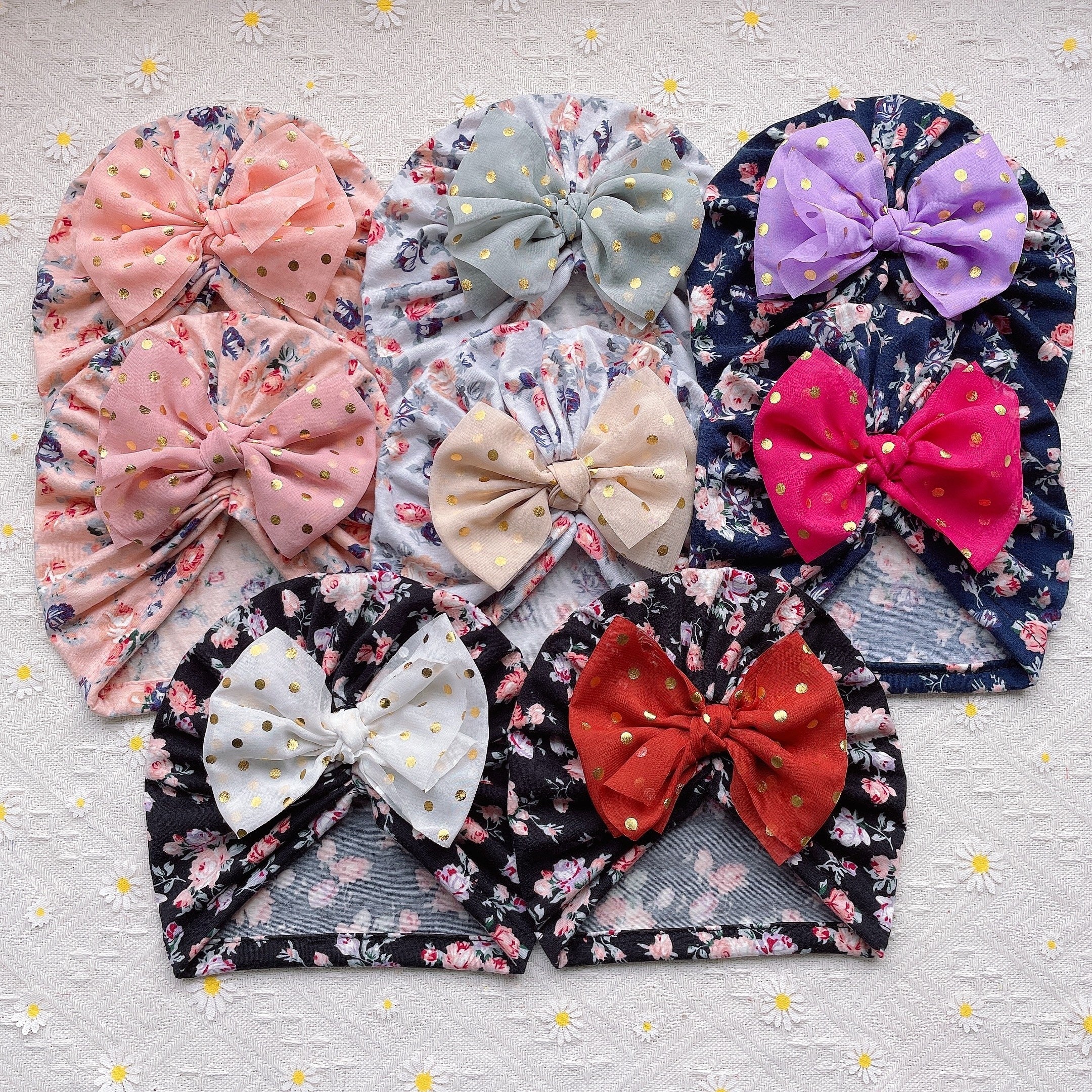 Breathable Floral Baby Hat with Sequin - 8pcs