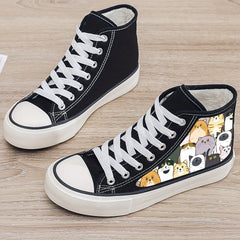 Girl's High Top Cartoon Cats Pattern Skate Shoes with Warm Plush Lining