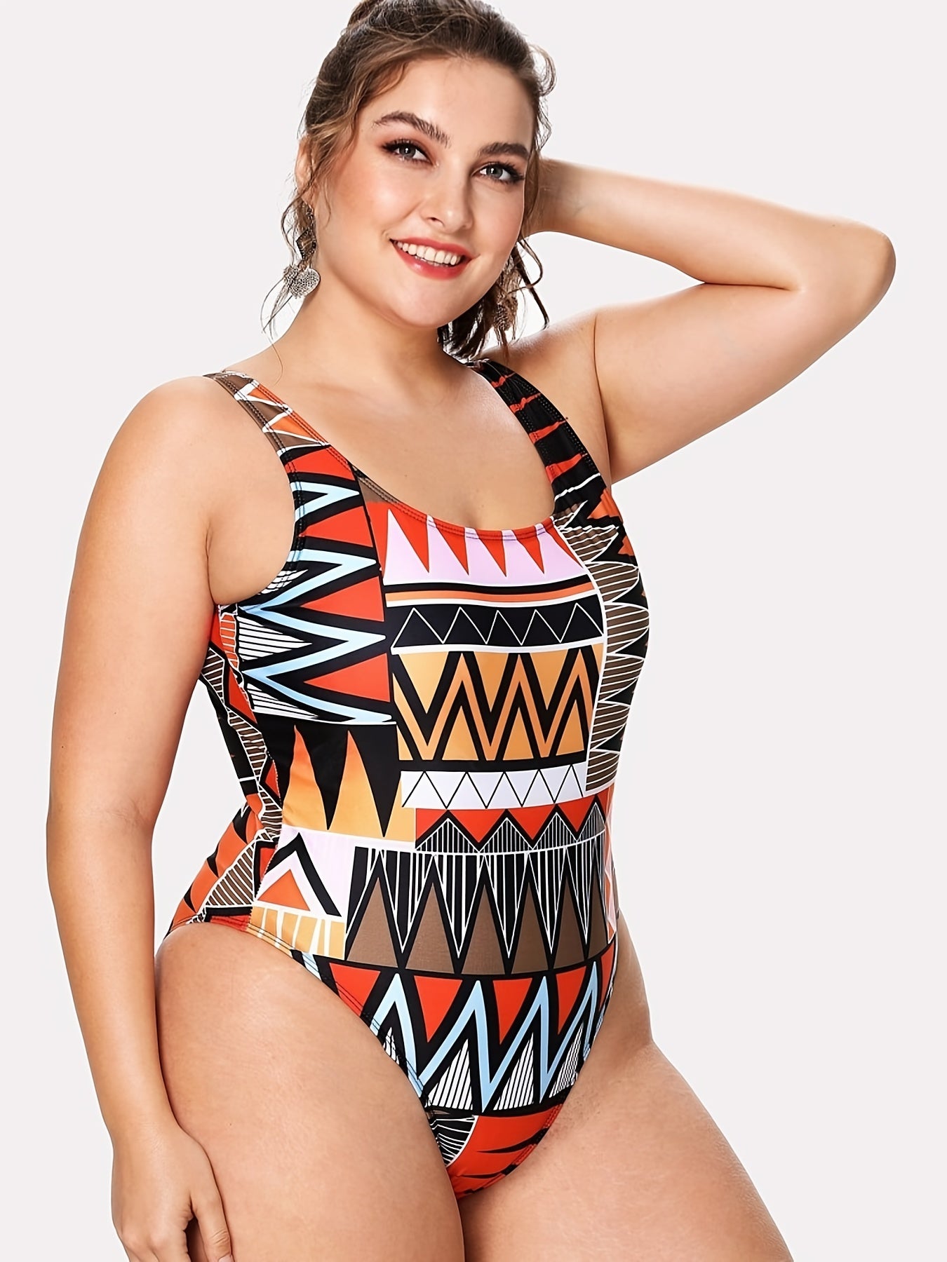 Ethnic Print One Piece Swimsuit Women's Plus Medium Stretch