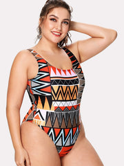 Ethnic Print One Piece Swimsuit Women's Plus Medium Stretch