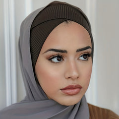 Striped Inner Cap Scarf Solid Turban Cap Casual Hijab