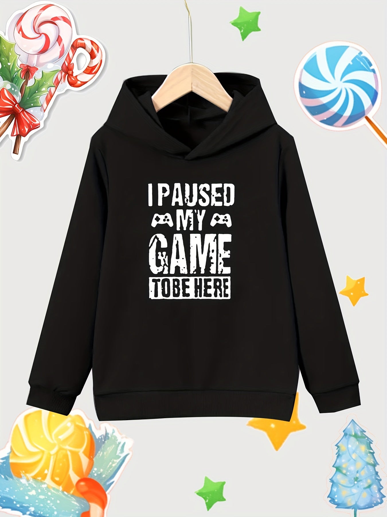 Paused Game To Be Here Print Girls Hooded Sweatshirt
