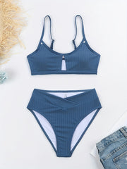 Solid V Neck Bikini Set High Cut Two Pieces Swimsuit