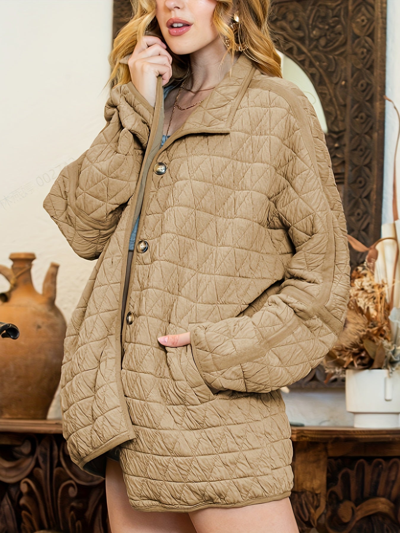Women's Solid Lapel Button Jacket Long Sleeve