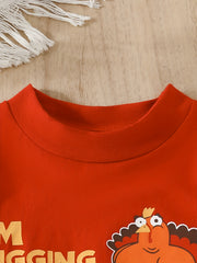 Baby's Cartoon Letter Print Ribbed Knit Pullover Top Sweatshirt