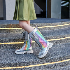 Girls' Mid Calf Faux Leather Boots with Wedge Heel