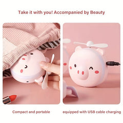 3 in 1 Compact Mirror Fan LED Light USB Rechargeable Cute Dog Head Shape