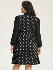 Polka Dot Long Sleeve Dress with Bow Knot