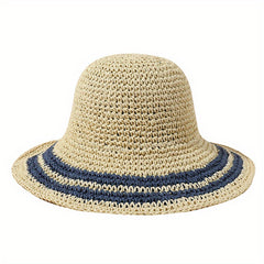 Striped Crochet Sun Hat Lightweight Casual Straw Hat For Women