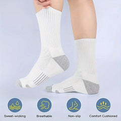 3 Pairs Men's Mid Crew Sport Socks - Sweat Absorbing, Comfy, Breathable