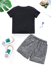 Boy's Block T Shirt & Drawstring Shorts Set for Summer