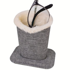 Plush Lined Eyeglasses Holder Linen Stand Organizer for Desk