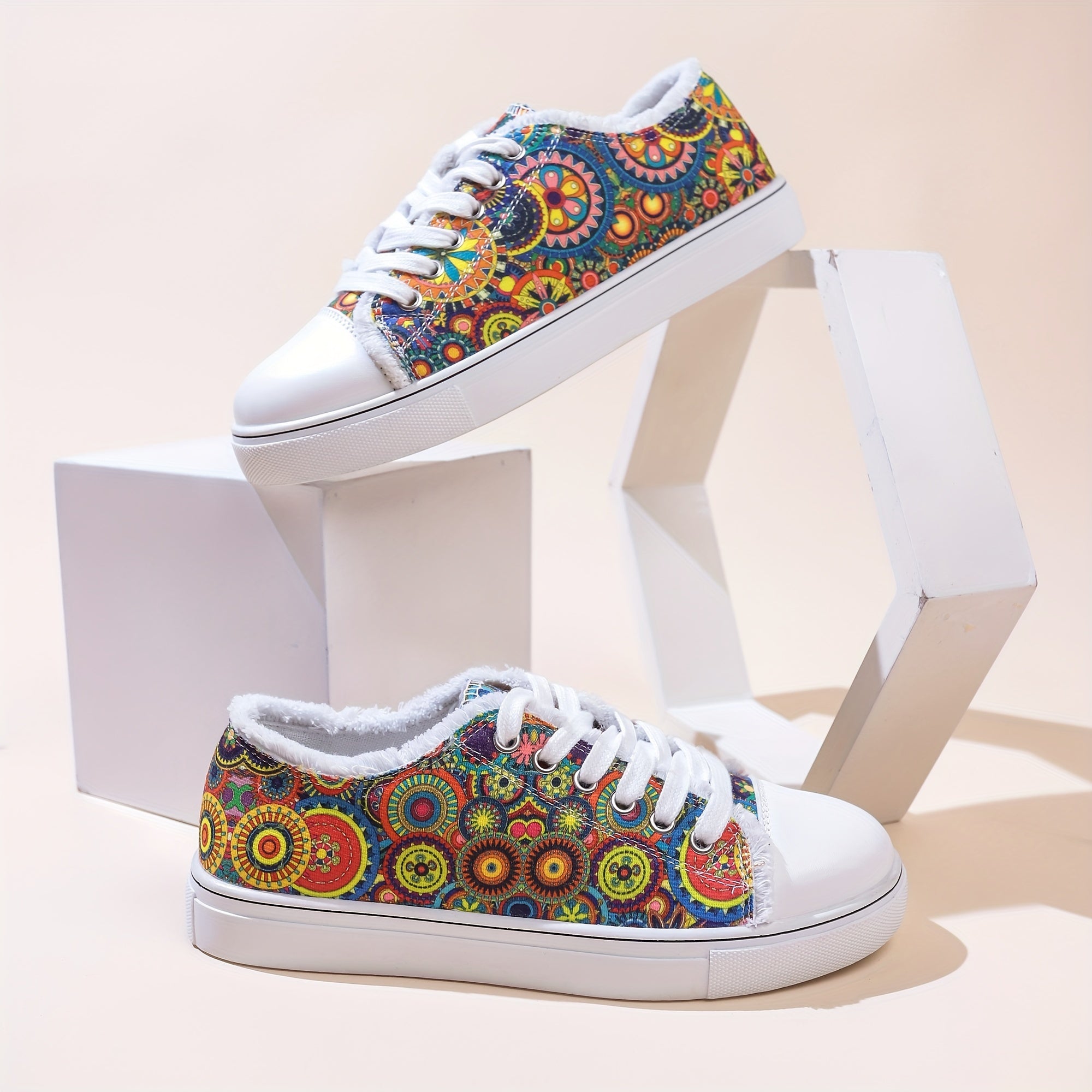 Women's Floral Print Lace Up Low Round Toe Lightweight Shoes