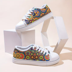 Women's Floral Print Lace Up Low Round Toe Lightweight Shoes