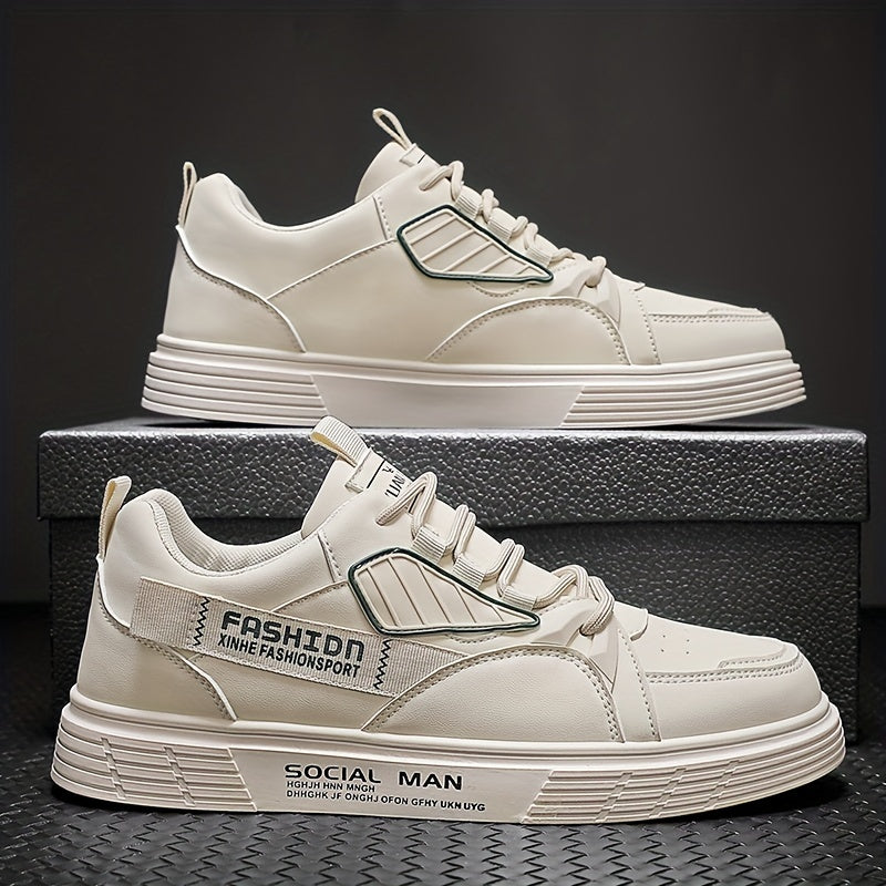 Men's PU Leather Skate Shoes Breathable Lace up Sneakers