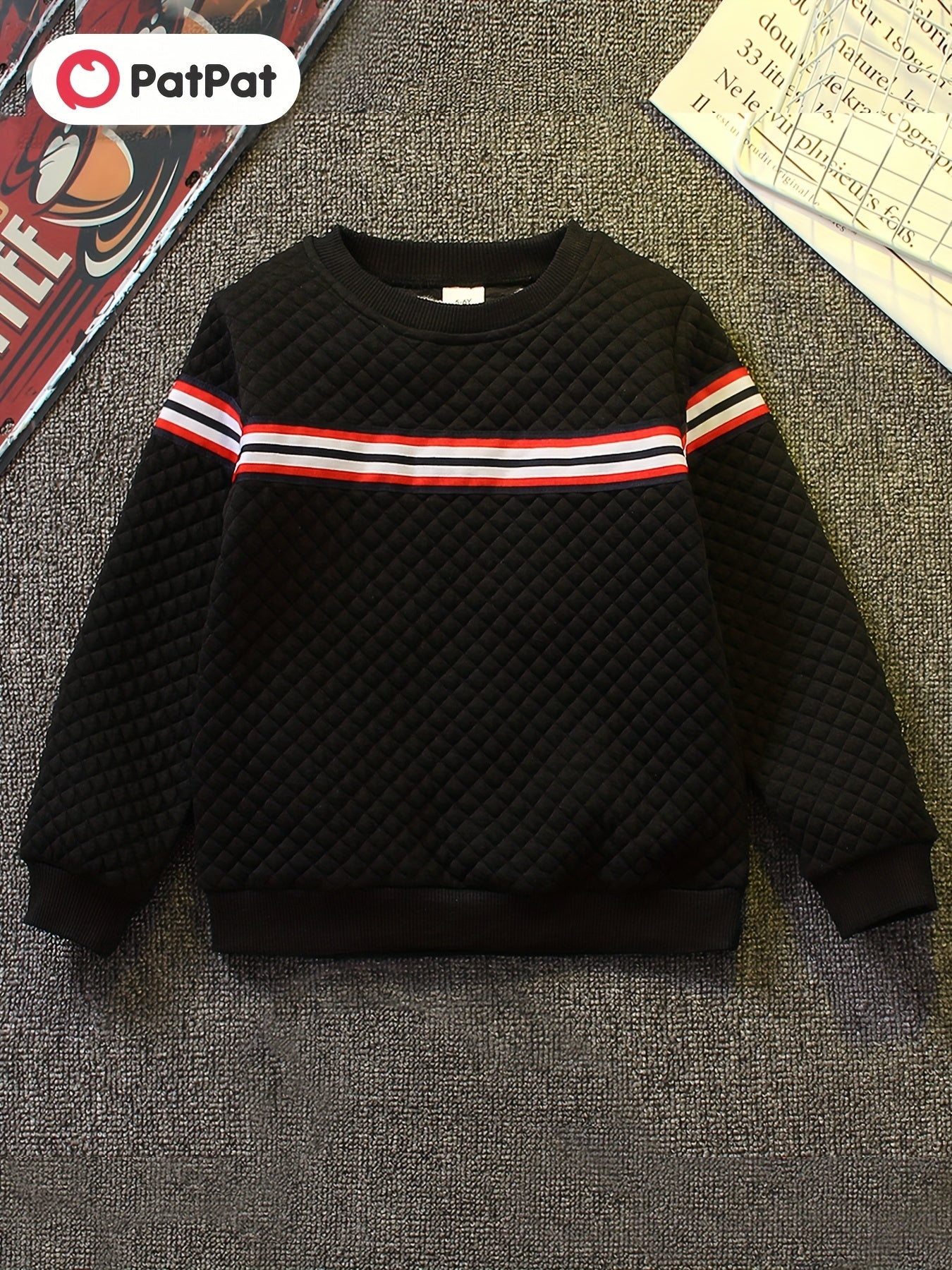 Boys Striped Textured Pullover Sweatshirt Crew Neck Tops