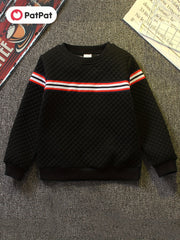 Boys Striped Textured Pullover Sweatshirt Crew Neck Tops