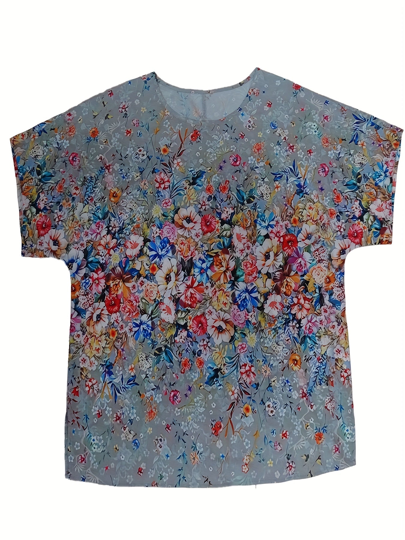 Women's Plus Floral Print Short Sleeve Round Neck T-shirt