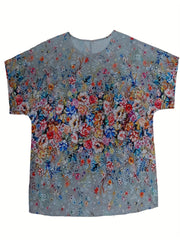 Women's Plus Floral Print Short Sleeve Round Neck T-shirt