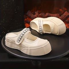 Rhinestone Decor Hook & Loop Fastener Slippers Thick Sole Outdoor Slippers