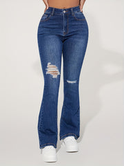High Rise Flare Leg Jeans Distressed Bell Bottom Denim Pants
