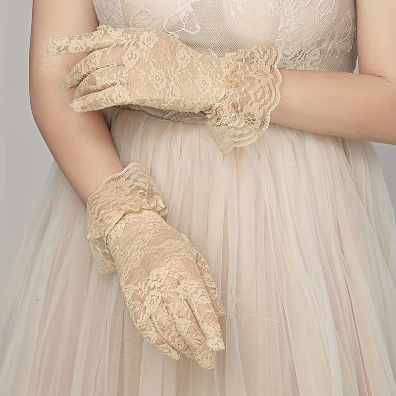 Lace Floral Gloves Elastic Breathable Bridal Gloves
