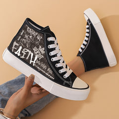 Faith Letter Pattern Canvas High Top Sneakers