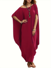 Women's Plus Solid Batwing Sleeve Maxi Cover Up Dress
