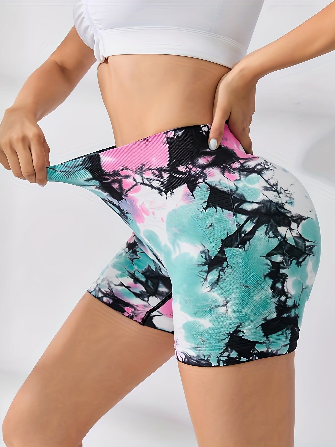 Tie Dye Biker Shorts High Waisted Gym Yoga Activewear