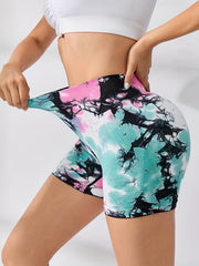 Tie Dye Biker Shorts High Waisted Gym Yoga Activewear