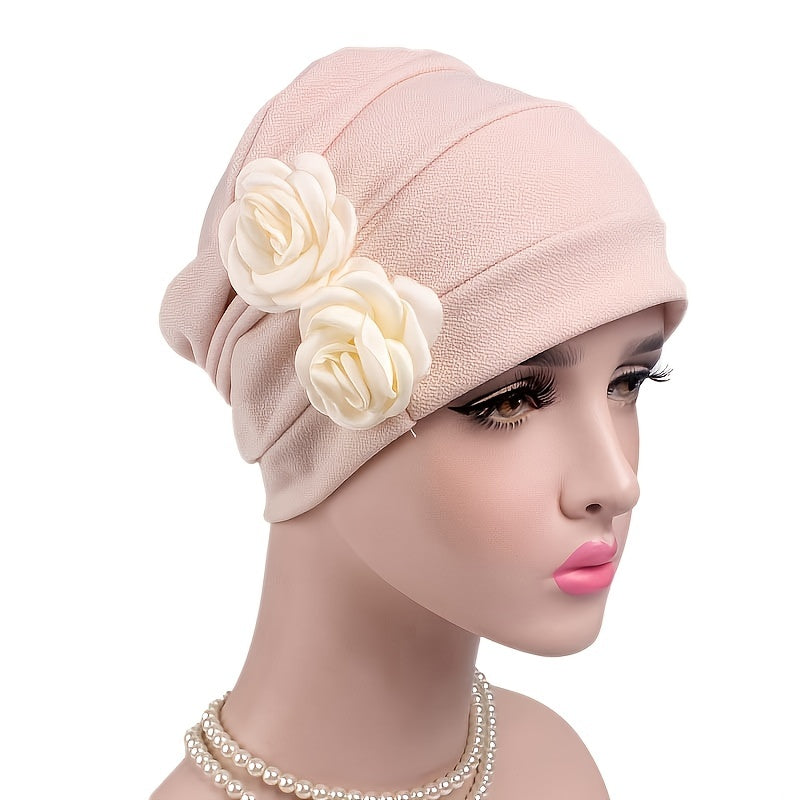 Solid Turban Cap Hair Caps Women's Flower Headwear Beanies Chemo Hat