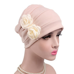 Solid Turban Cap Hair Caps Women's Flower Headwear Beanies Chemo Hat