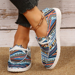 Women's Geometric Pattern Canvas Slip-On Shoes Lightweight Comfortable