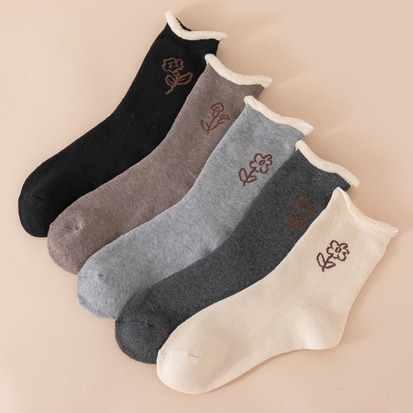 5 Pairs Women's Winter Floral Fuzzy Thermal Mid Tube Socks
