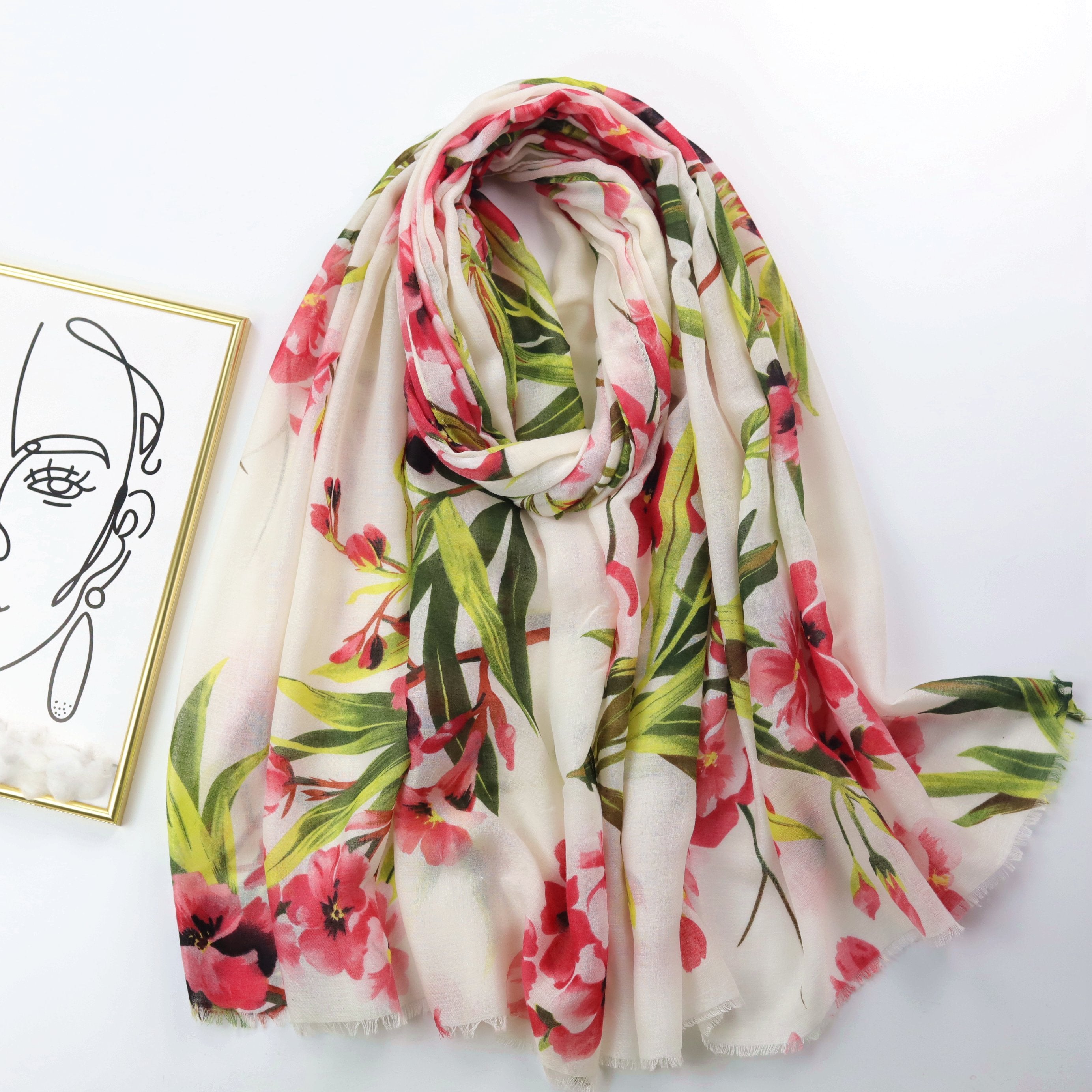 Boho Floral Print Tassel Scarf Block Shawl Casual Windproof Head Wrap