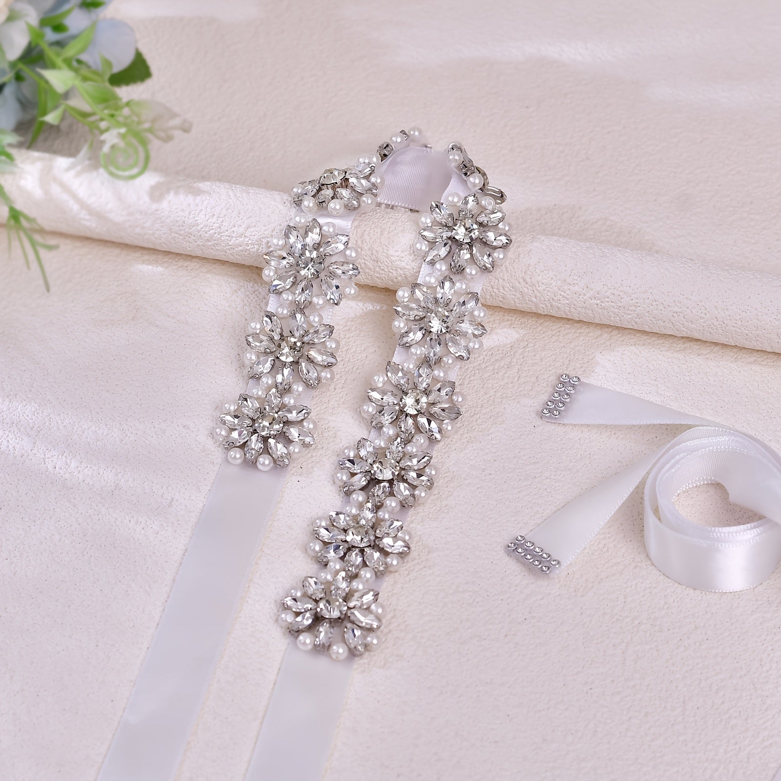 Bridal Sash with Pearls & Rhinestones Waist Belt for Weddings