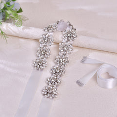 Bridal Sash with Pearls & Rhinestones Waist Belt for Weddings